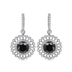  Natural Fancy  Black Diamond Filigree Halo Drop Earrings