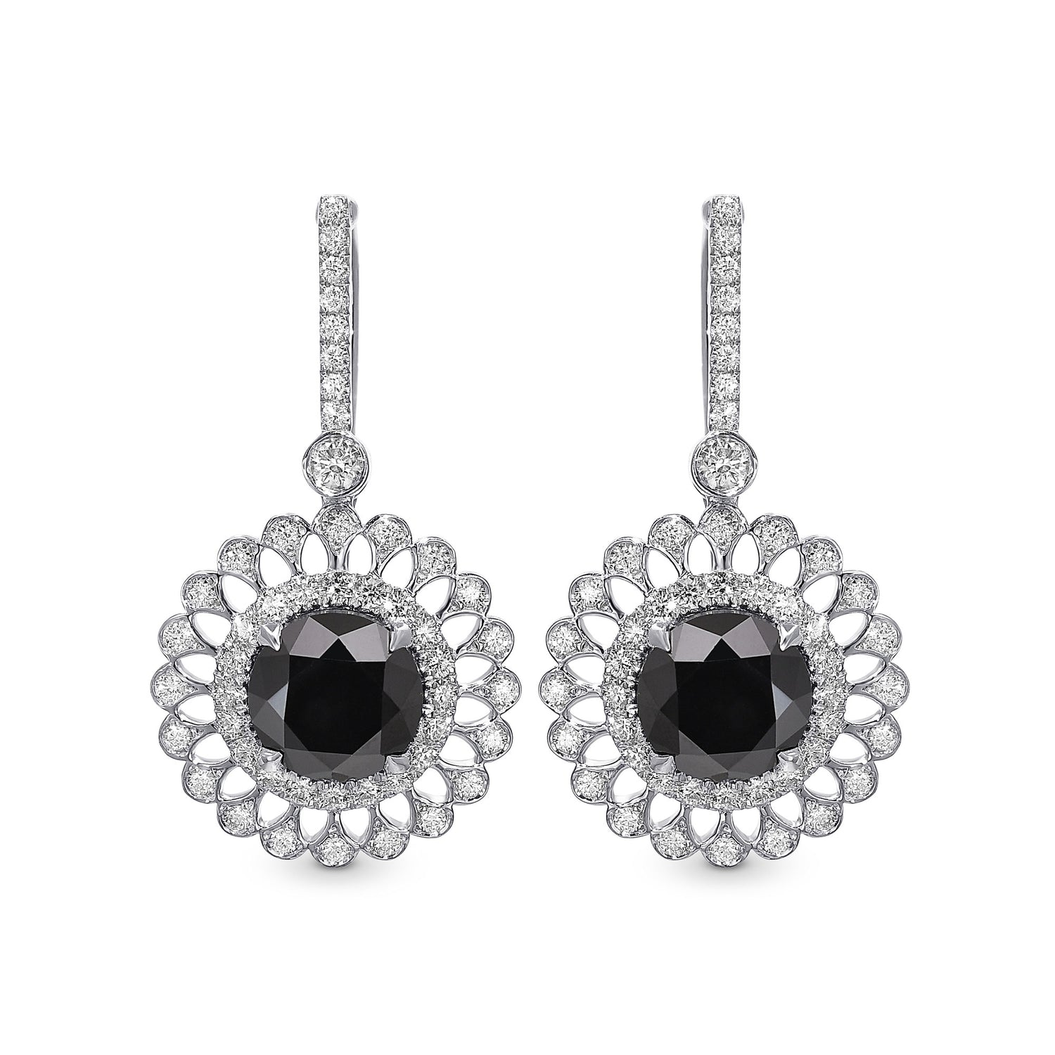  Natural Fancy  Black Diamond Filigree Halo Drop Earrings