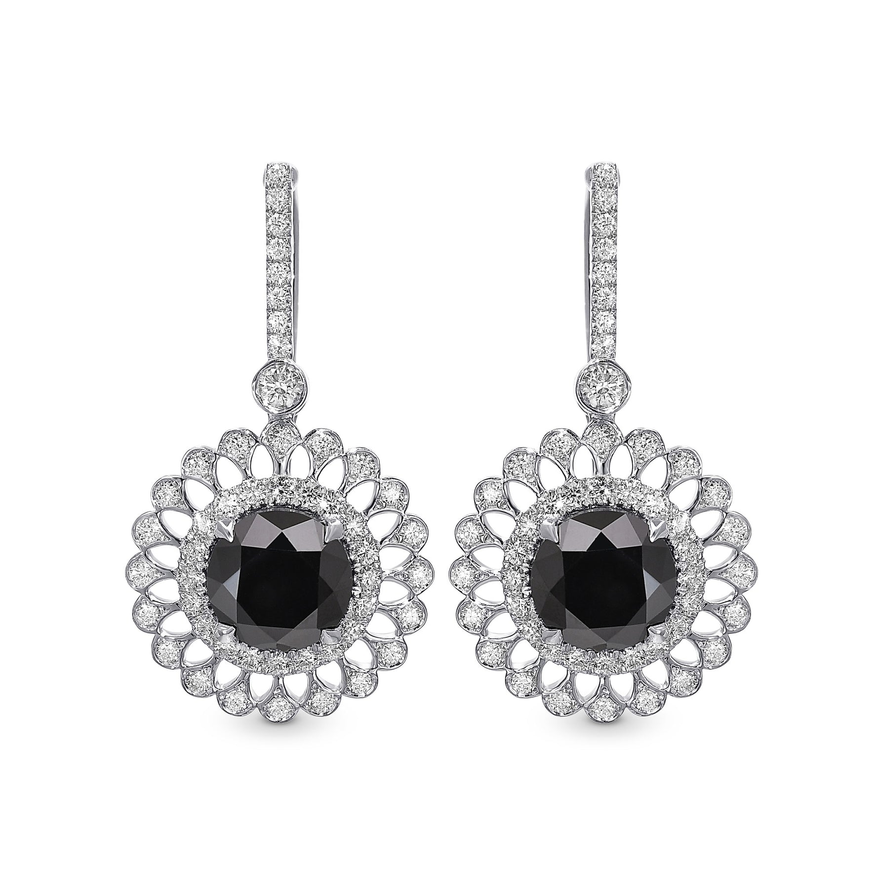  Natural Fancy  Black Diamond Filigree Halo Drop Earrings