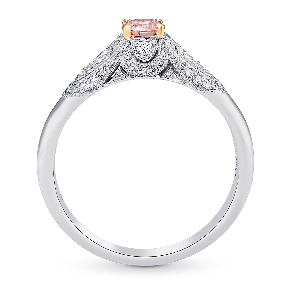 Argyle Fancy Orangy Pink Round Vintage Style Diamond Ring 