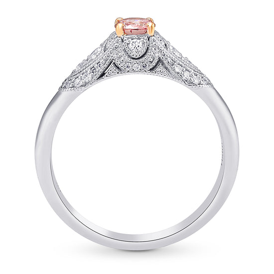 Argyle Fancy Orangy Pink Round Vintage Style Diamond Ring 