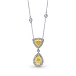 Fancy Light Yellow Pear and Triangle Drop Halo Diamond Pendant.