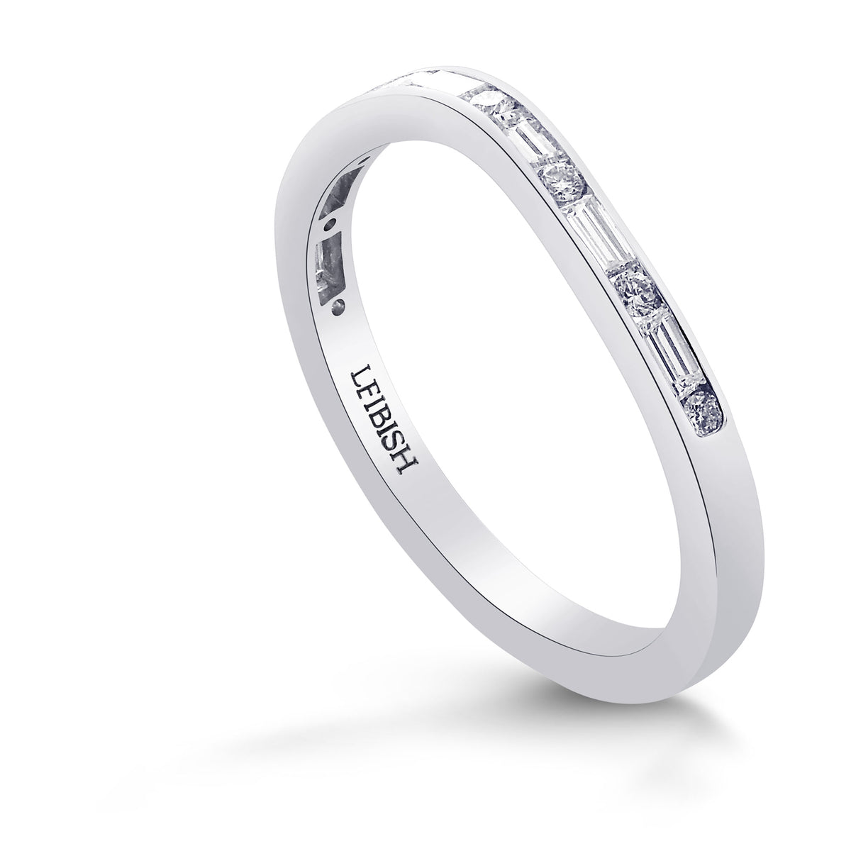 Contoured Brilliants and Baguette Diamond Engagement Ring