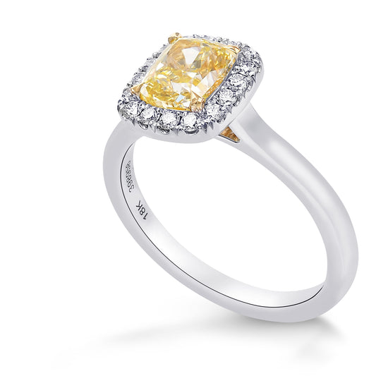  Fancy Yellow Cushion Diamond Halo Ring