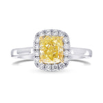  Fancy Yellow Cushion Diamond Halo Ring