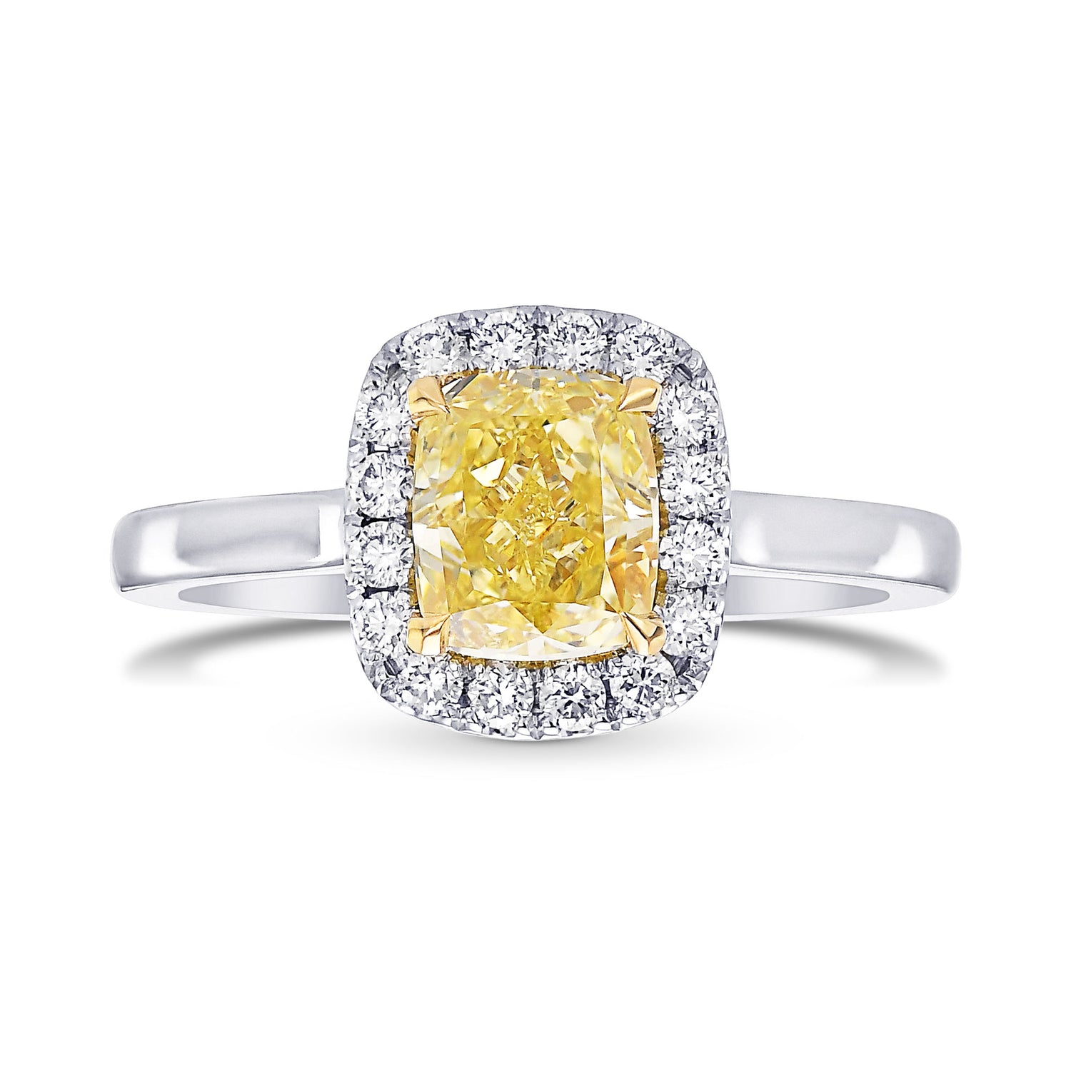  Fancy Yellow Cushion Diamond Halo Ring