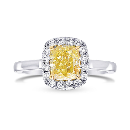  Fancy Yellow Cushion Diamond Halo Ring