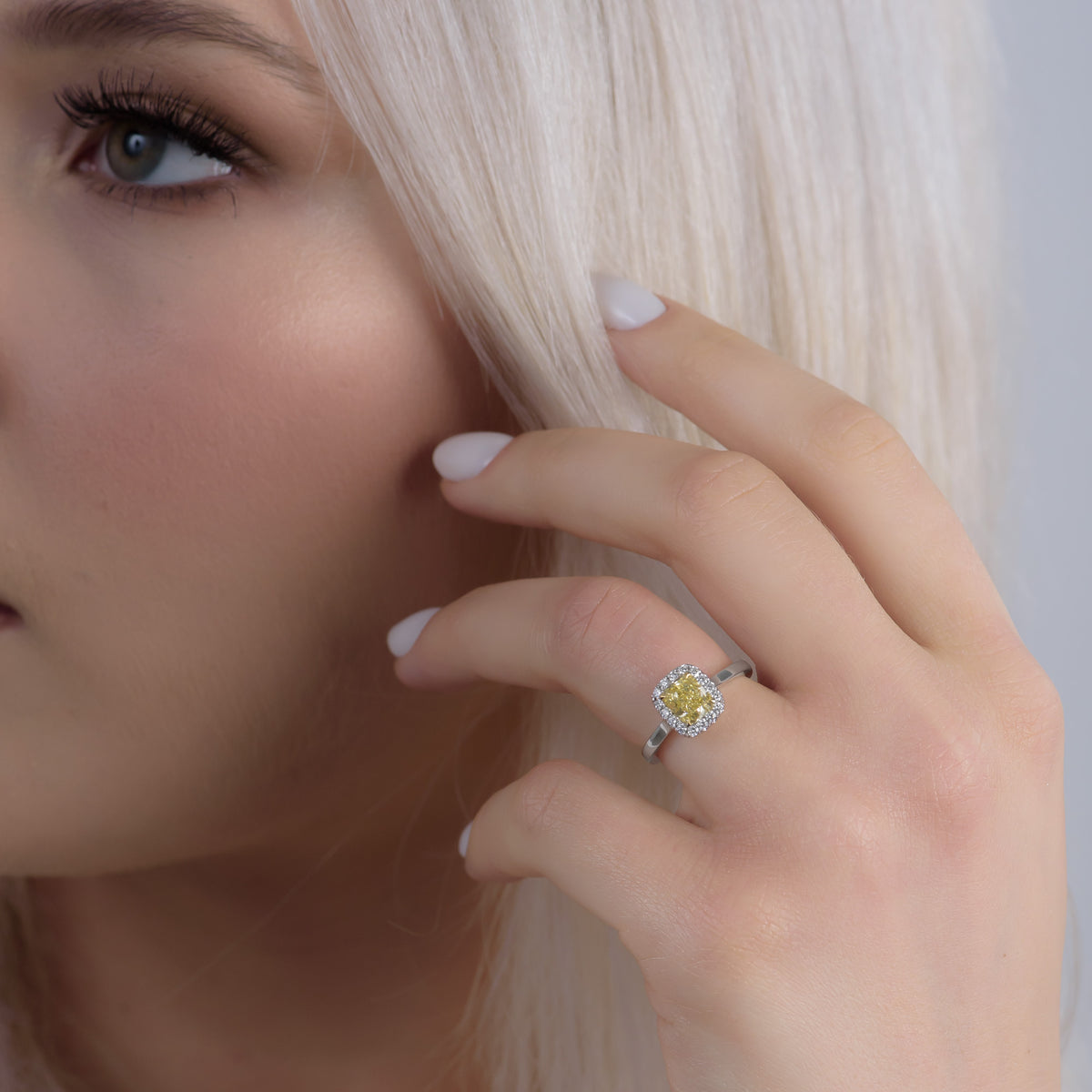  Fancy Yellow Cushion Diamond Halo Ring