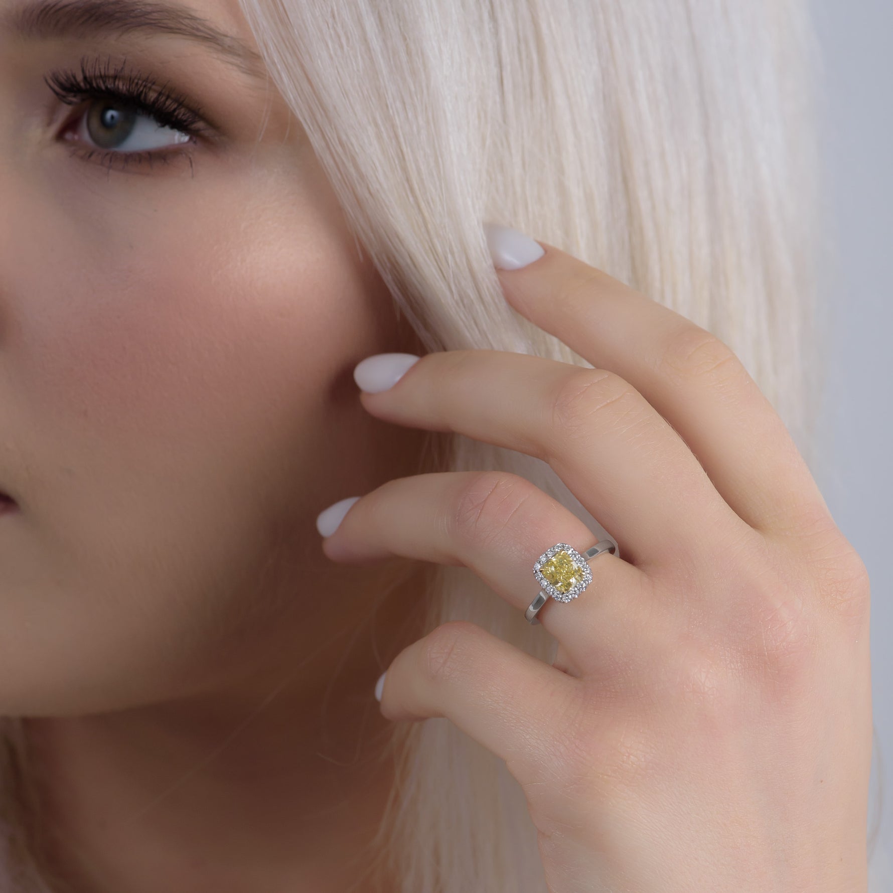  Fancy Yellow Cushion Diamond Halo Ring