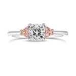 Very Light Green Cushion & Fancy Light Pink Round Diamond Side Stone Ring