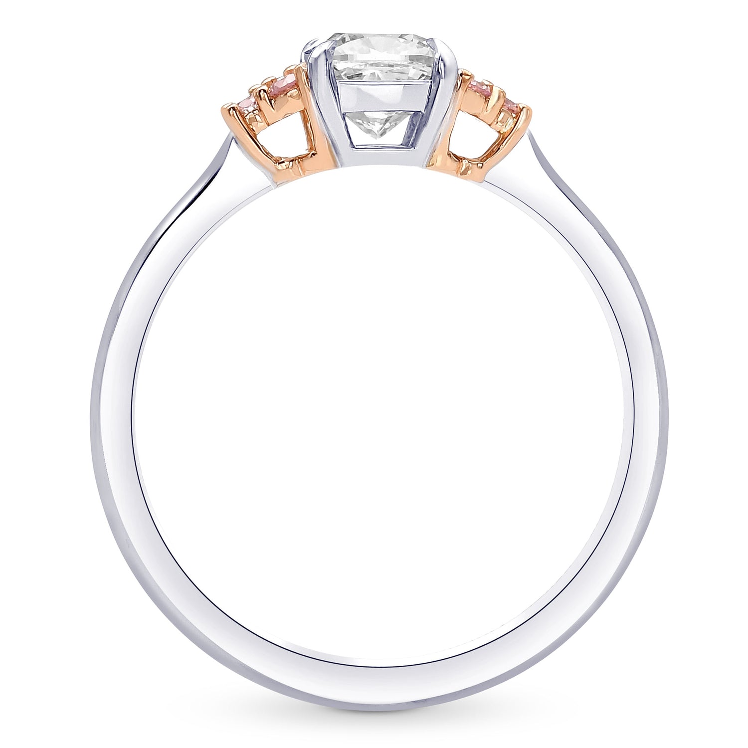 Very Light Green Cushion & Fancy Light Pink Round Diamond Side Stone Ring