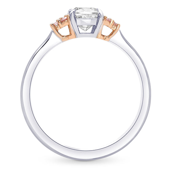 Very Light Green Cushion & Fancy Light Pink Round Diamond Side Stone Ring