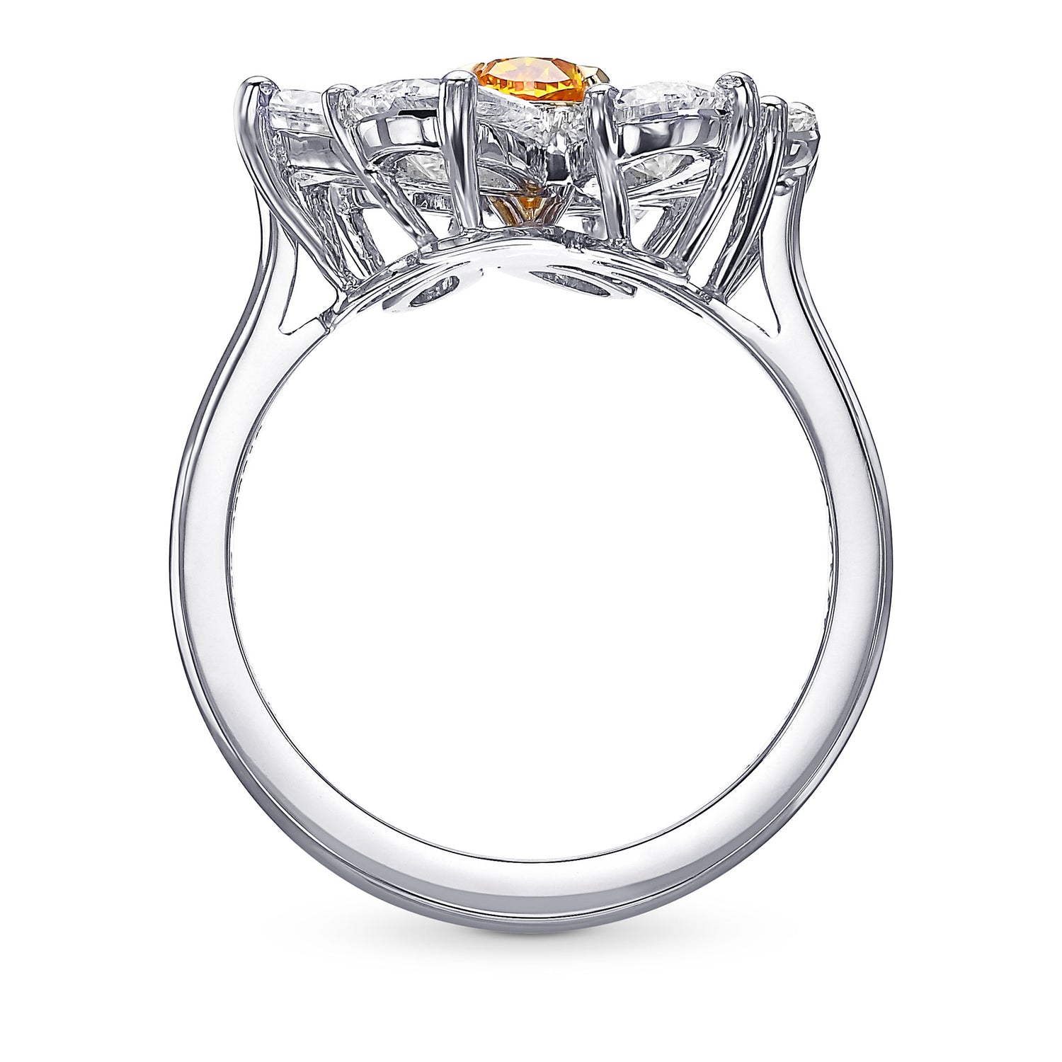 Extraordinary Fancy Vivid Yellowish Orange Oval & Collection color Pear Diamond Ring