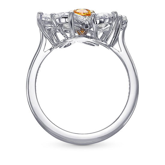 Extraordinary Fancy Vivid Yellowish Orange Oval & Collection color Pear Diamond Ring