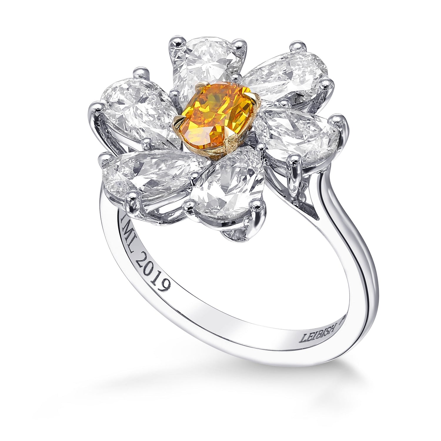 Extraordinary Fancy Vivid Yellowish Orange Oval & Collection color Pear Diamond Ring