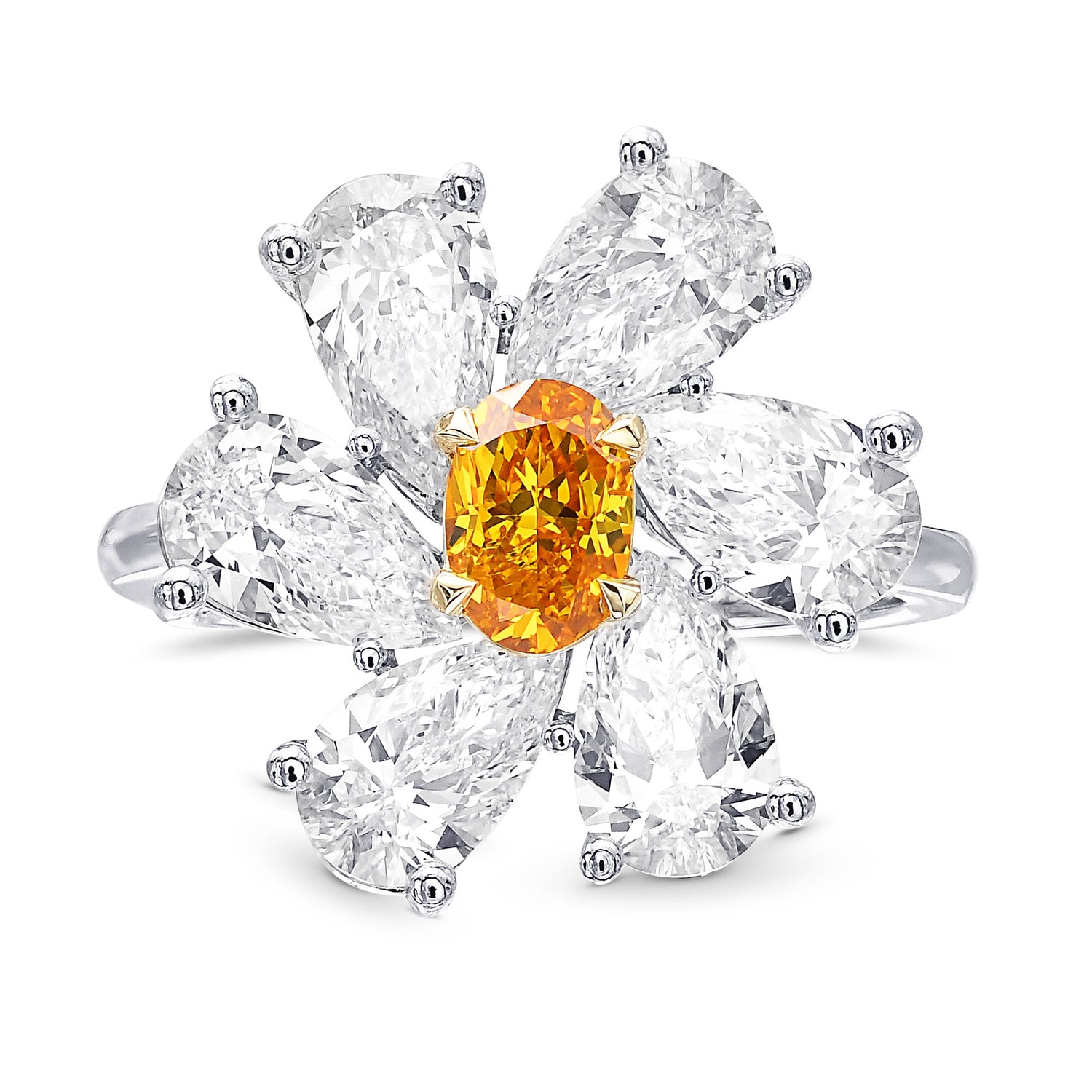 Extraordinary Fancy Vivid Yellowish Orange Oval & Collection color Pear Diamond Ring