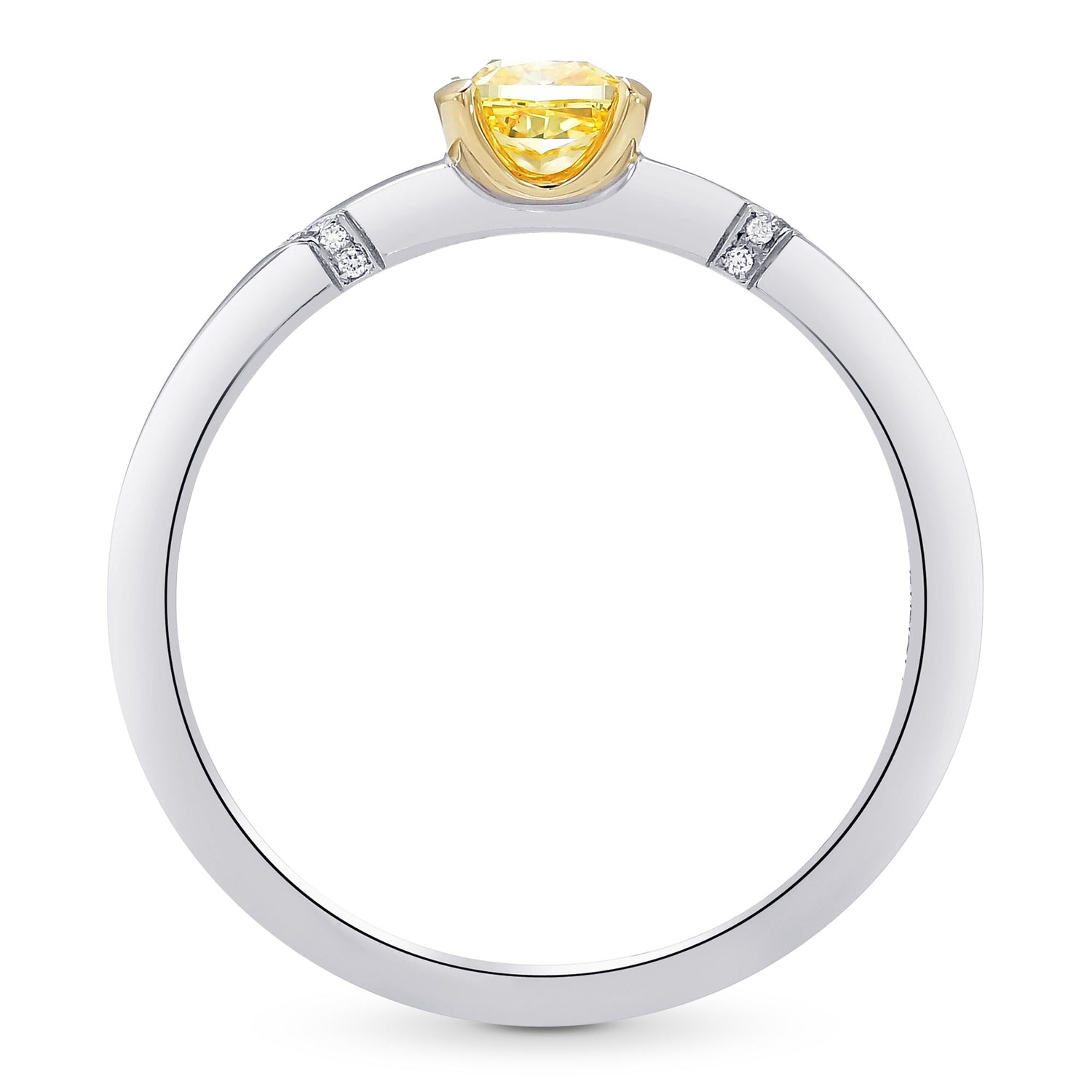 Fancy Vivid Yellow Cushion Half-Bezel Accented Solitaire Diamond Ring 