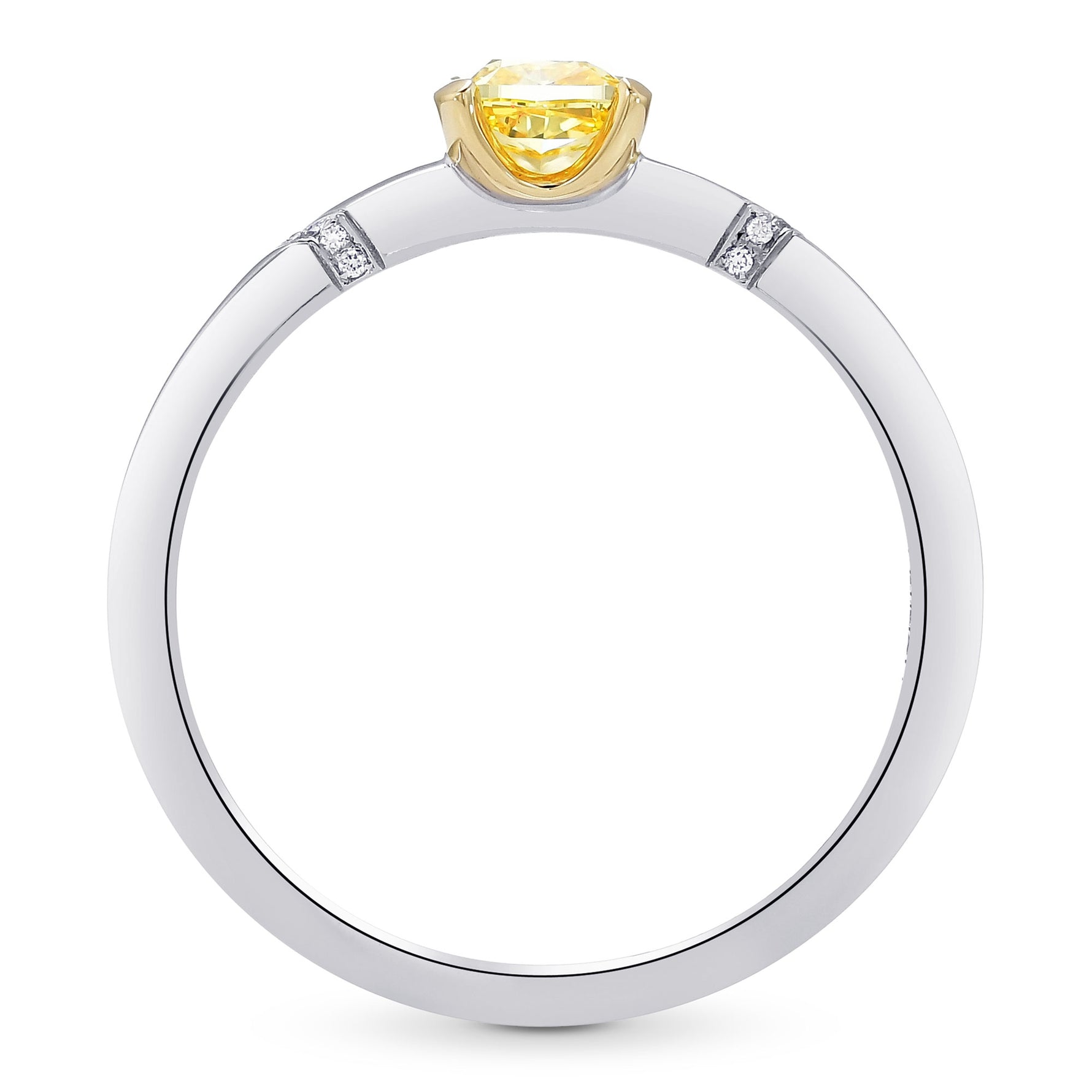 Fancy Vivid Yellow Cushion Half-Bezel Accented Solitaire Diamond Ring 