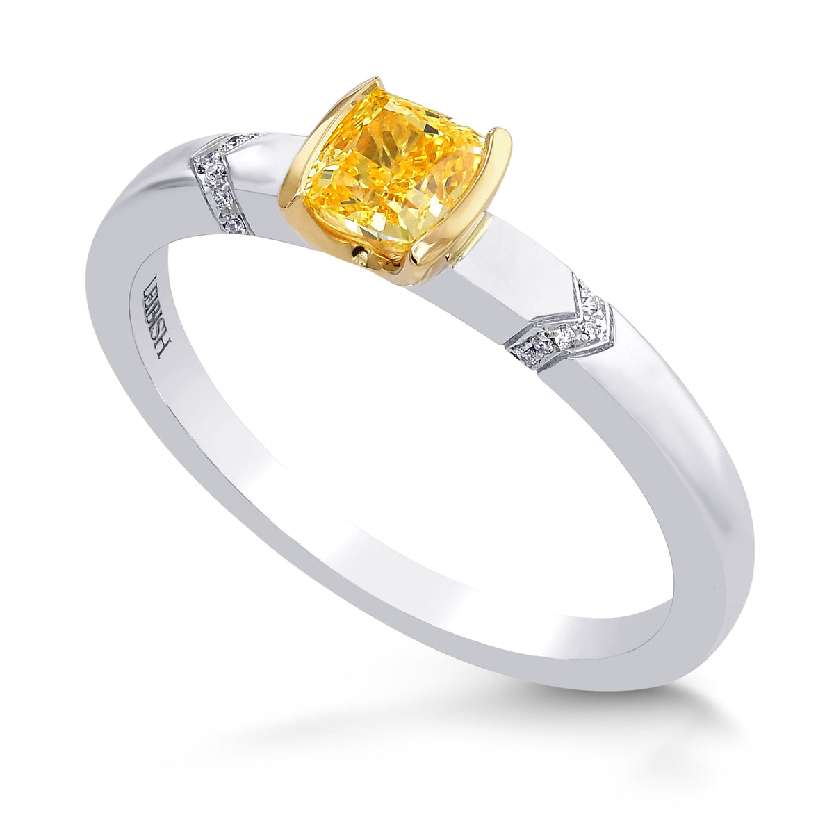 Fancy Vivid Yellow Cushion Half-Bezel Accented Solitaire Diamond Ring 