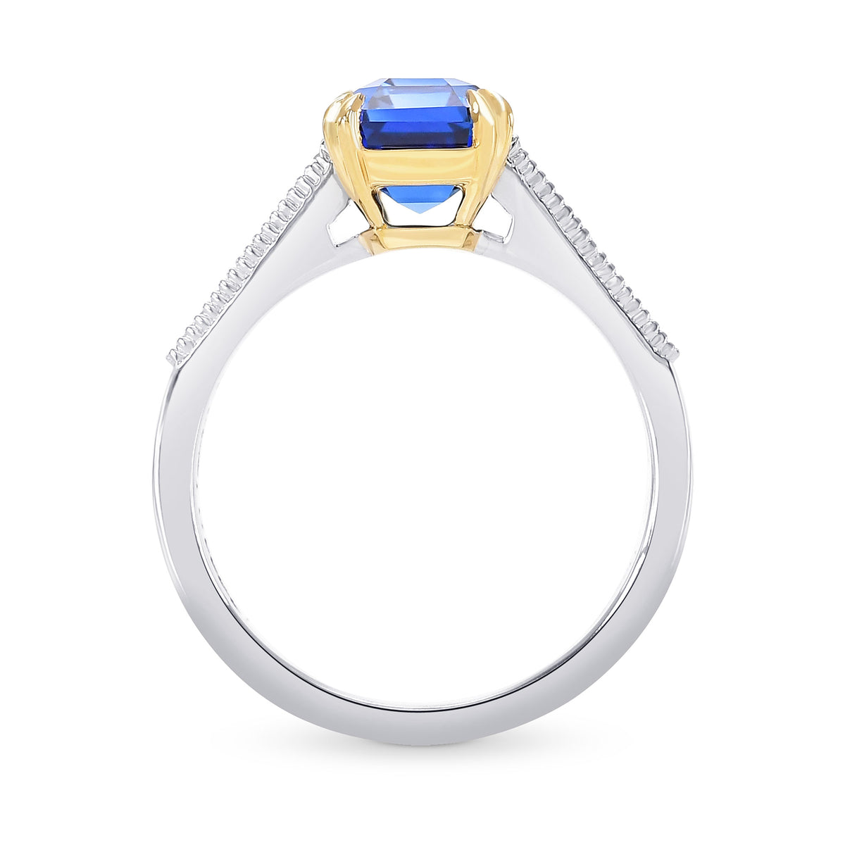 Cornflower Blue Emerald Shape Sapphire & Diamond Ring 