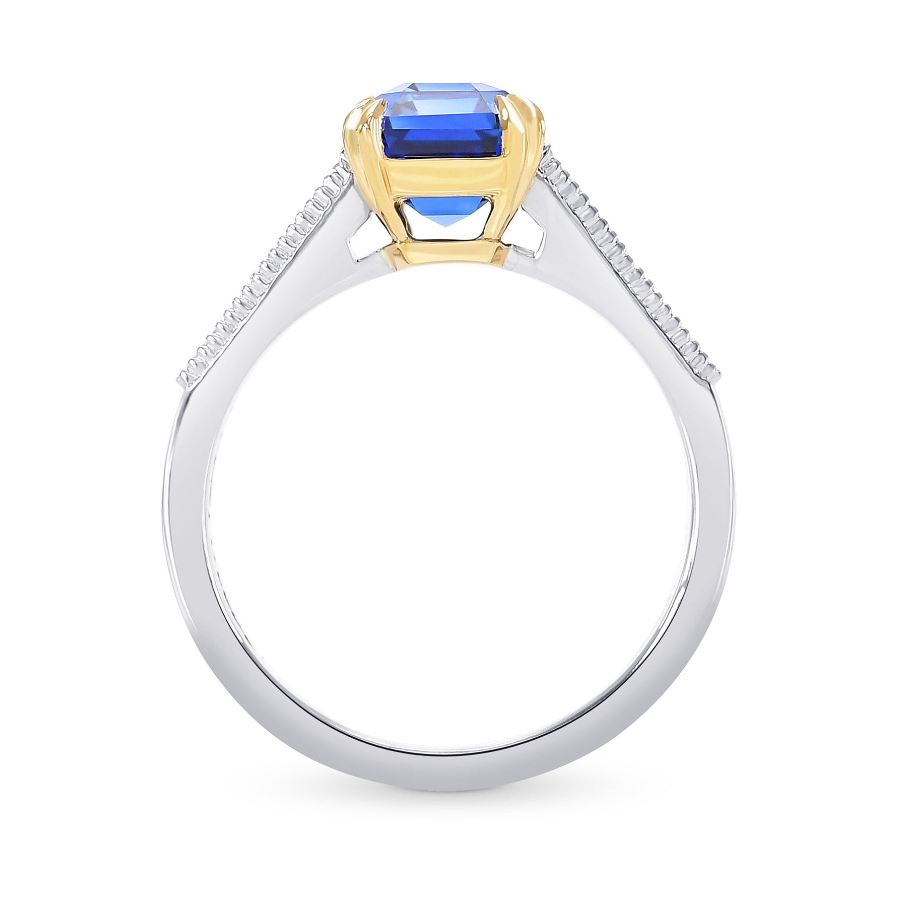 Cornflower Blue Emerald Shape Sapphire & Diamond Ring 