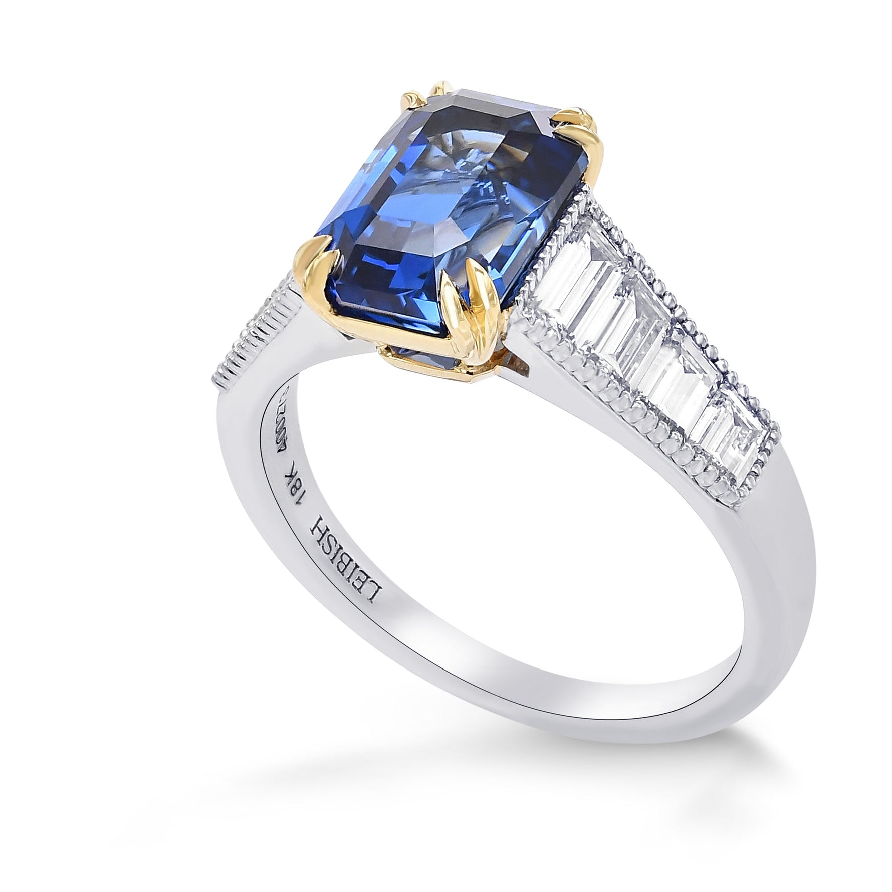 Cornflower Blue Emerald Shape Sapphire & Diamond Ring 