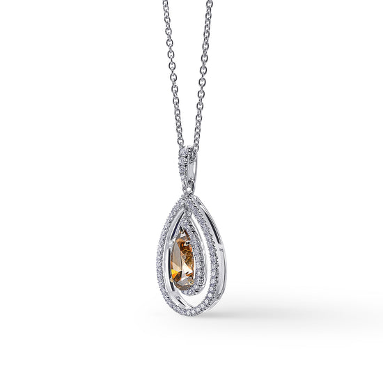 Fancy Deep Brown Orange Pear Diamond Double Halo Pendant 