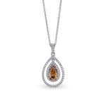Fancy Deep Brown Orange Pear Diamond Double Halo Pendant 
