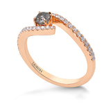 Fancy Dark Gray Cushion Cross-over Side-stone Diamond Ring   