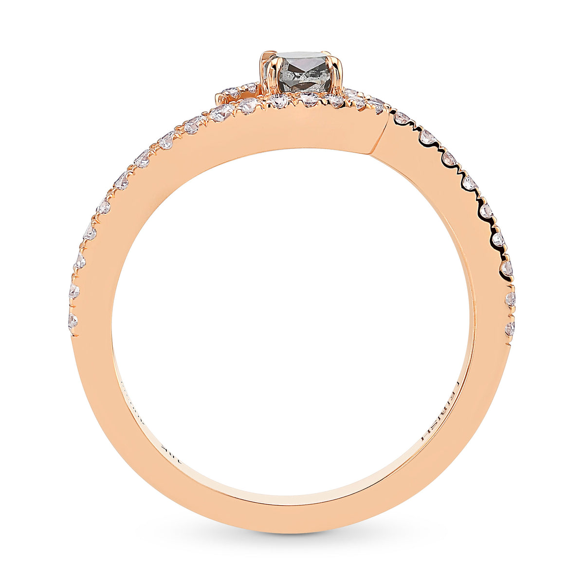 Fancy Dark Gray Cushion Cross-over Side-stone Diamond Ring   