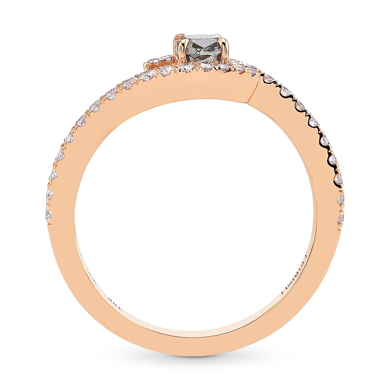 Fancy Dark Gray Cushion Cross-over Side-stone Diamond Ring   