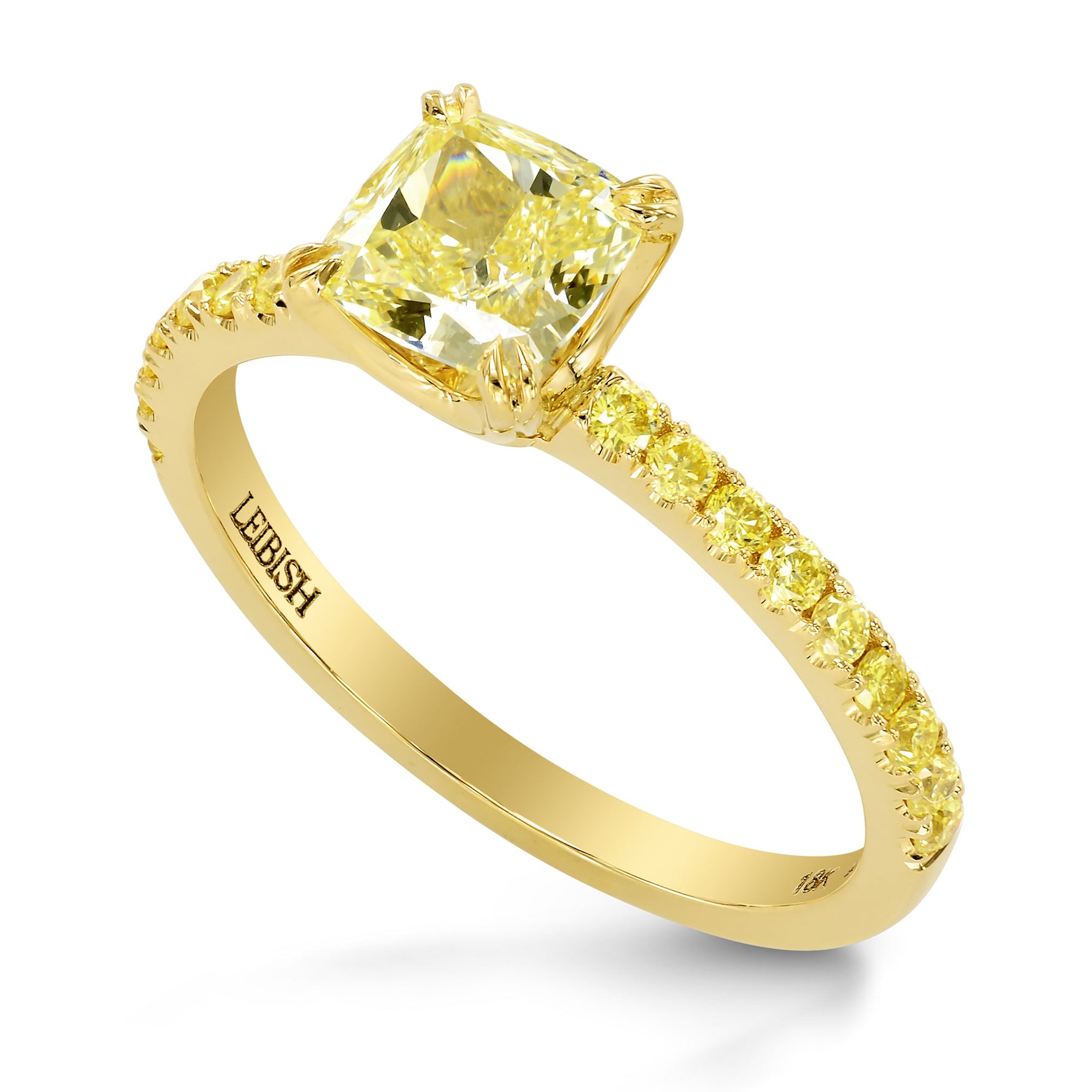 Fancy Intense Yellow Round Side Stone Ring Setting - 3
