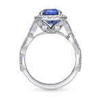 Royal Blue Sri Lankan Round Sapphire and Diamond Halo Ring 