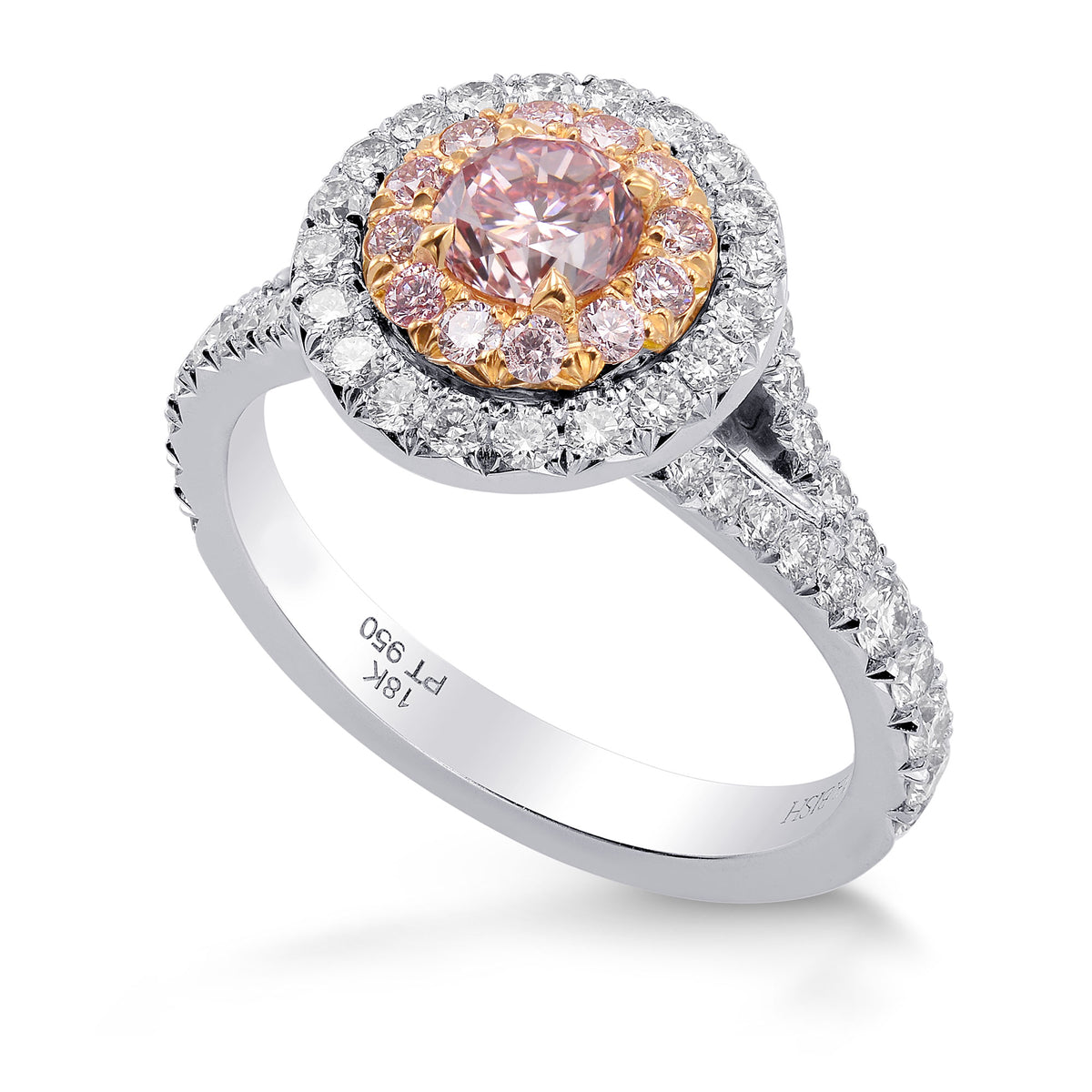 Classic Double Halo Ring with Pink Diamonds - 3