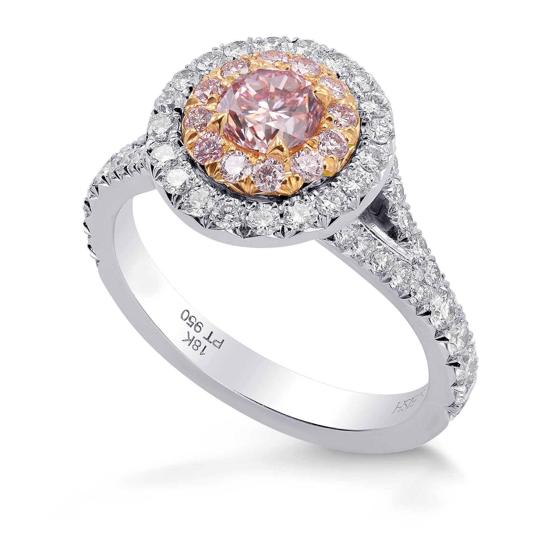Classic Double Halo Ring with Pink Diamonds - 3