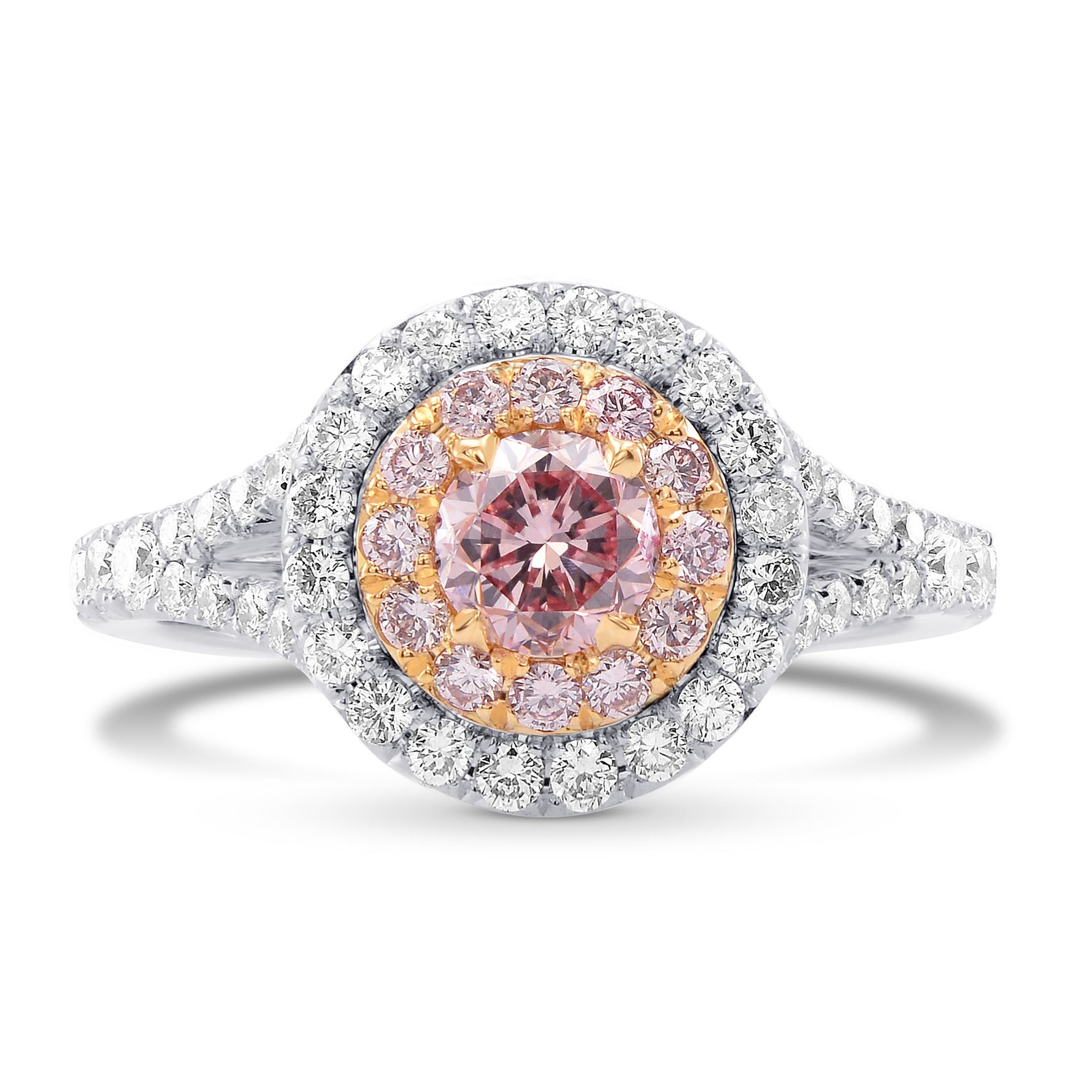 Classic Double Halo Ring with Pink Diamonds