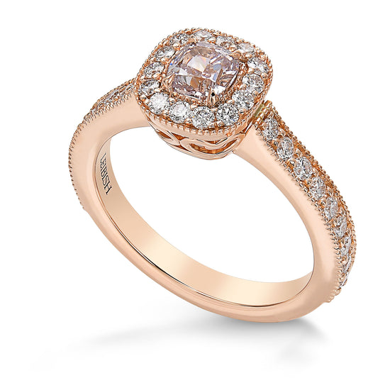 Very Light Pink Cushion Diamond Milgrain Halo Ring