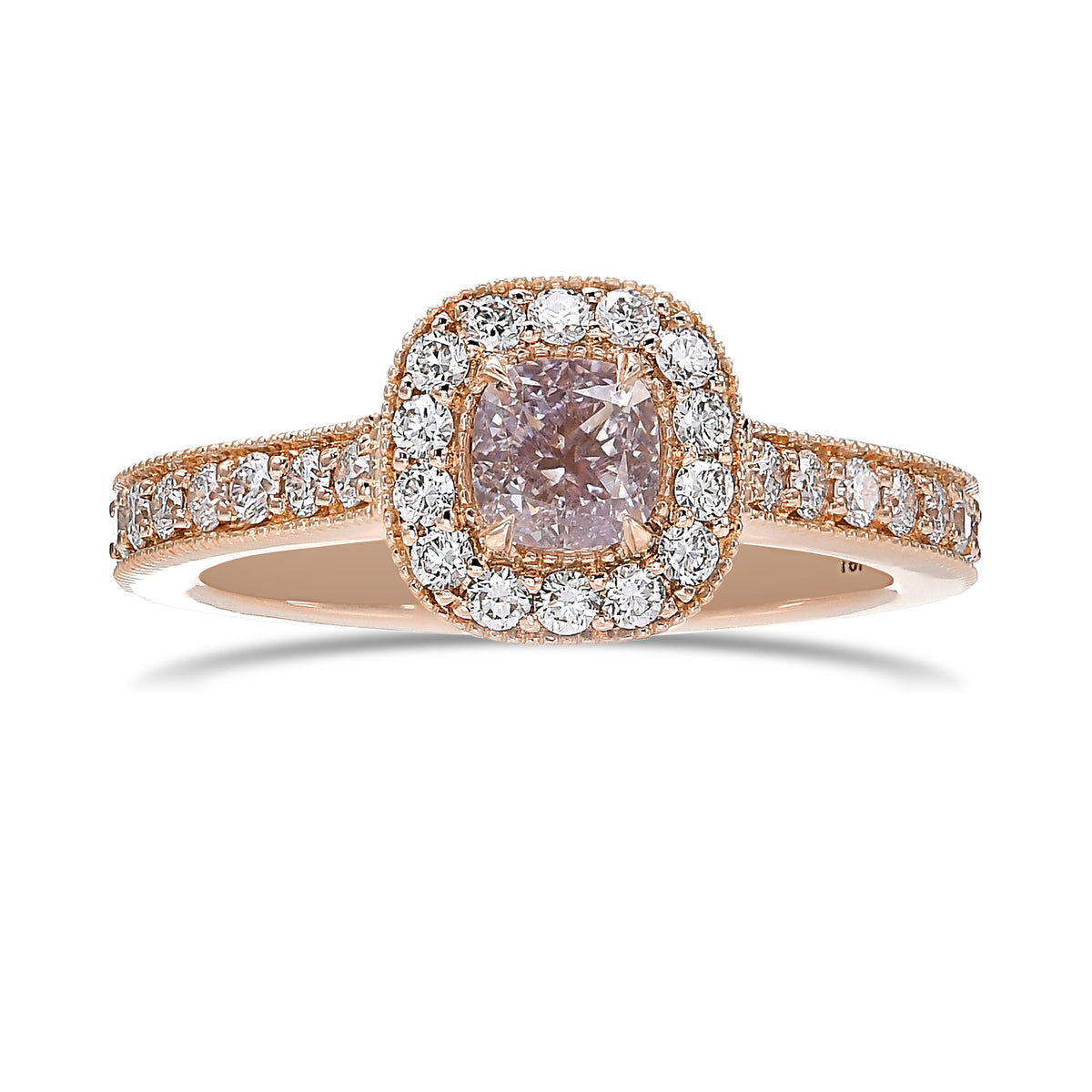 Very Light Pink Cushion Diamond Milgrain Halo Ring