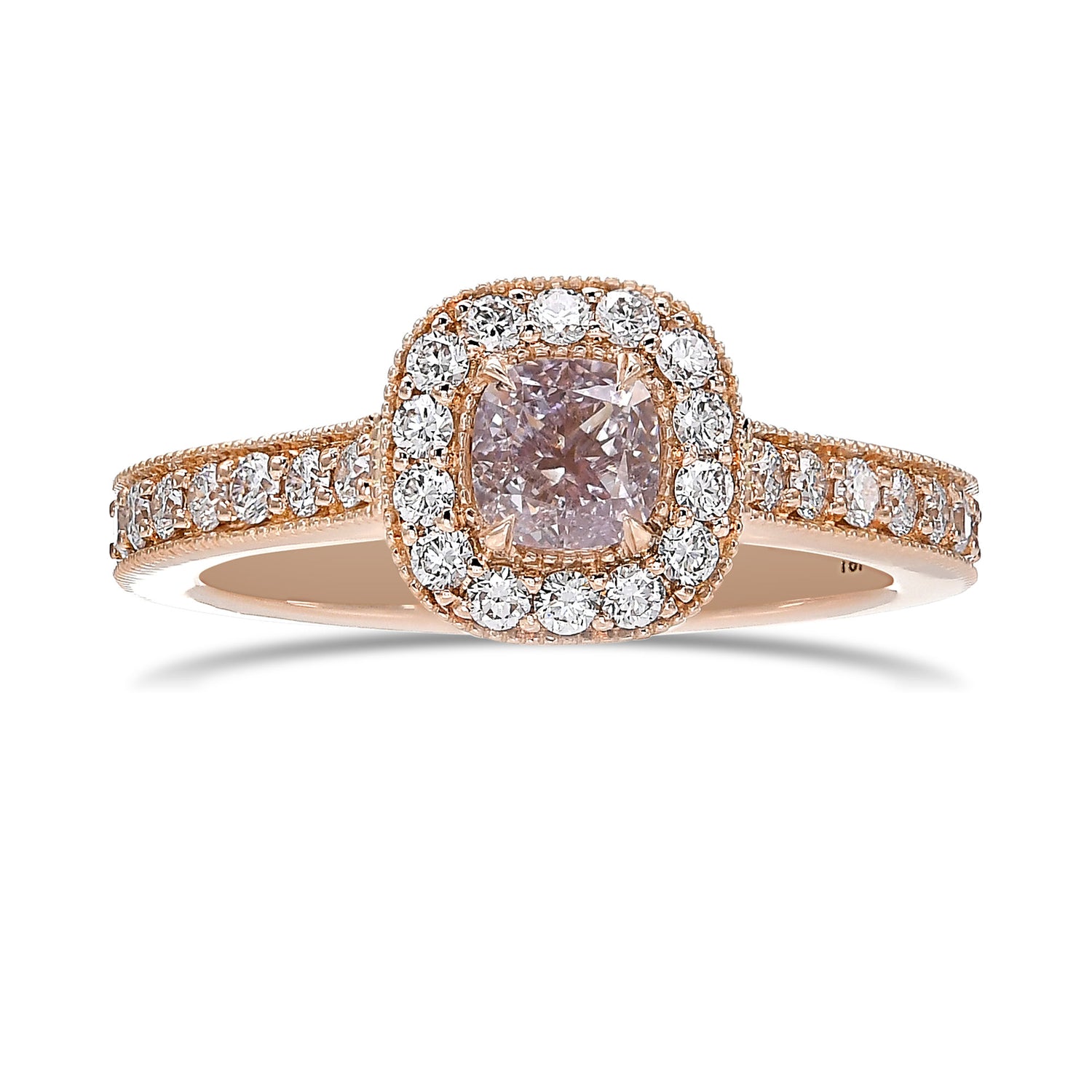 Very Light Pink Cushion Diamond Milgrain Halo Ring