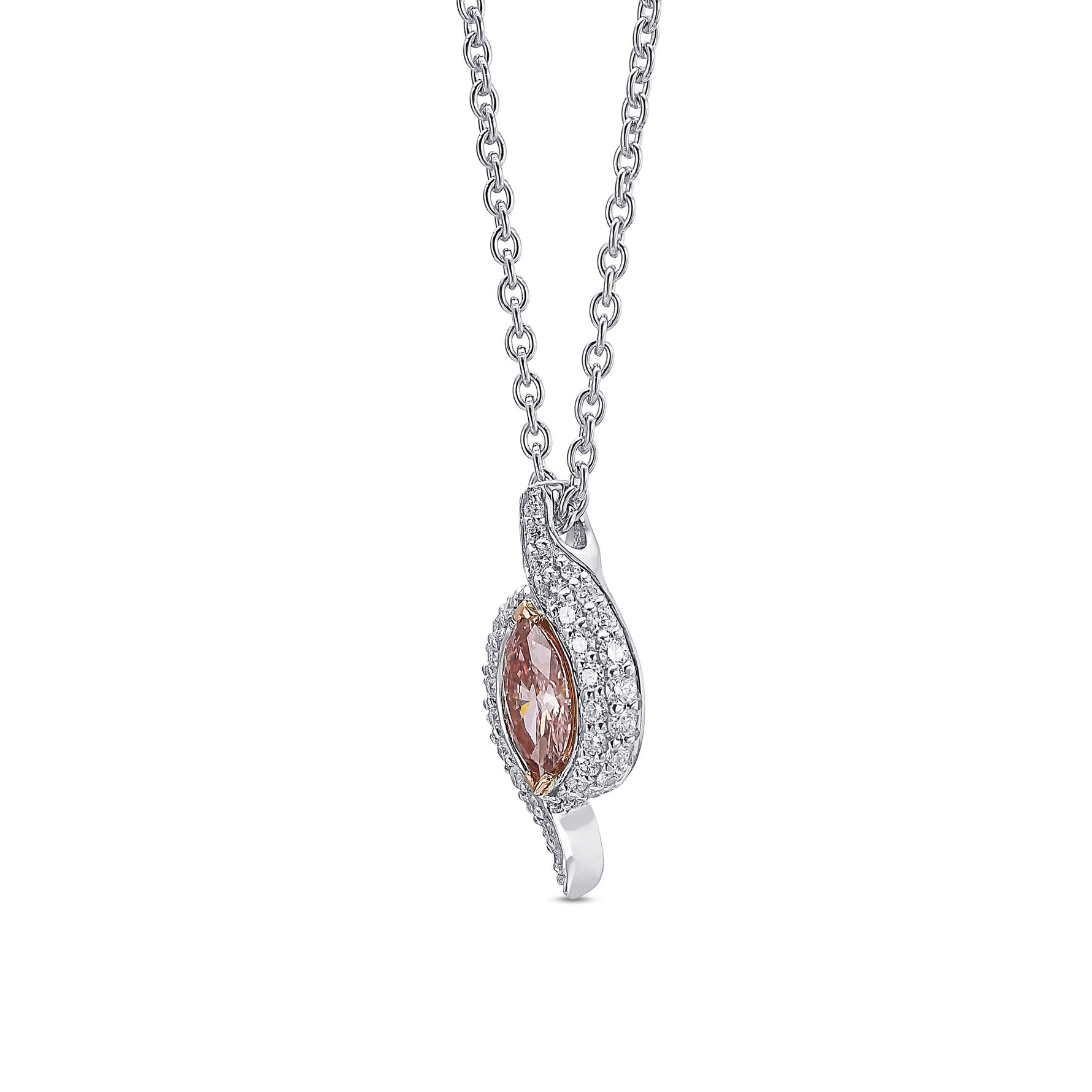 Argyle Fancy Orangy Pink Marquise Cross-over Pave Diamond Pendant