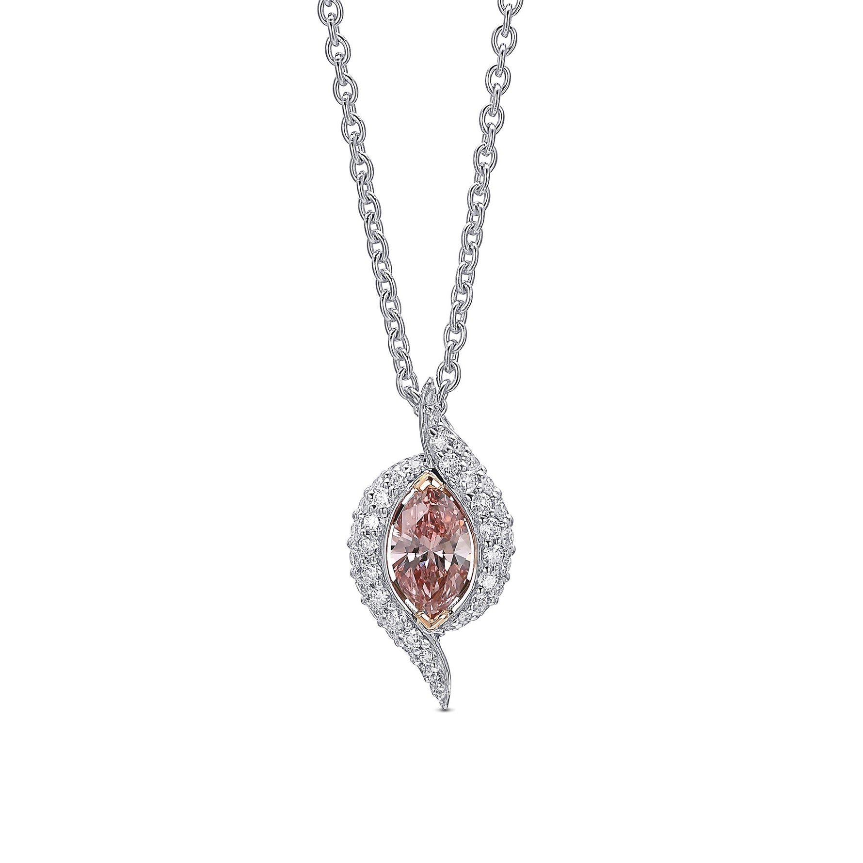 Argyle Fancy Orangy Pink Marquise Cross-over Pave Diamond Pendant
