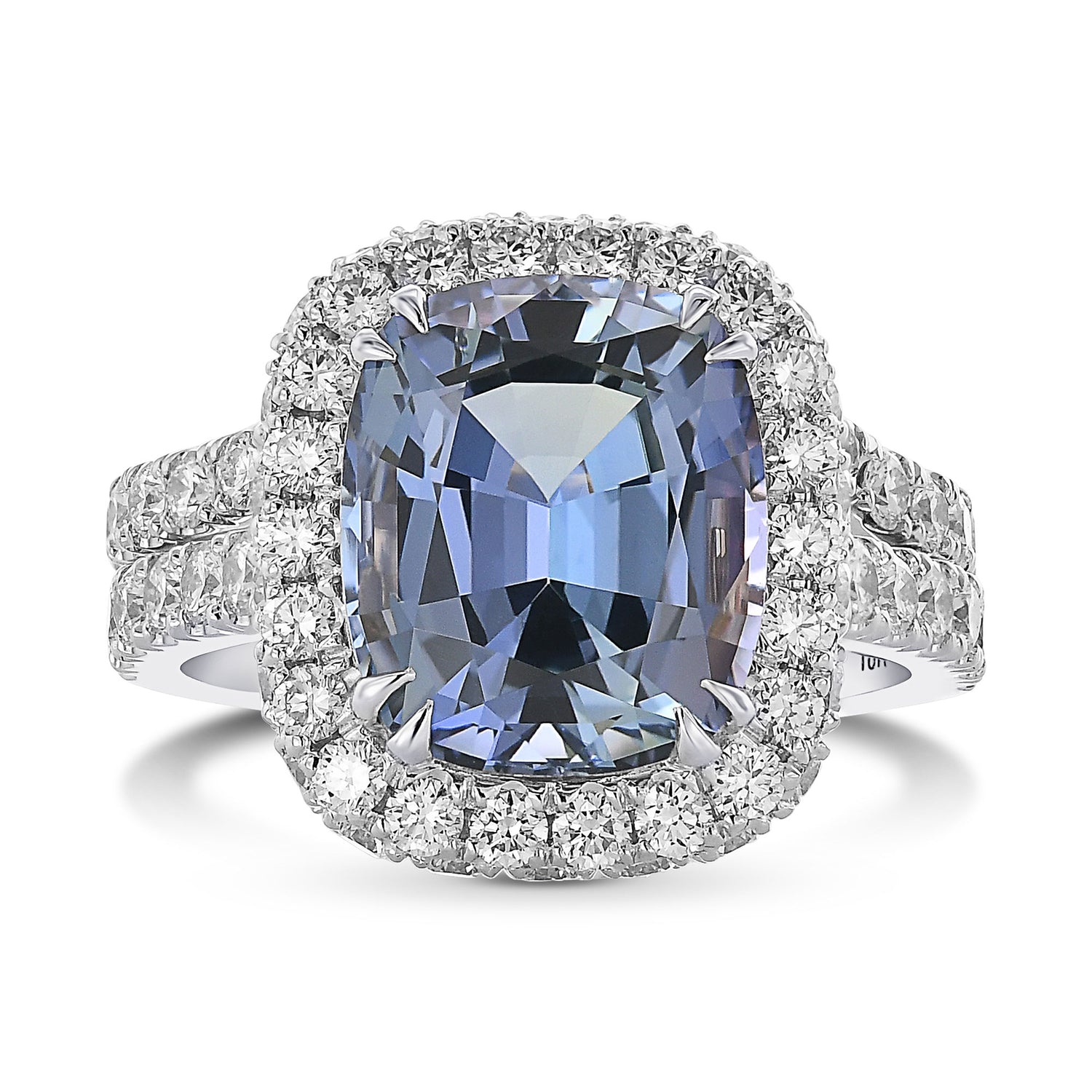  Tanzanite Cushion and Diamond Halo Ring