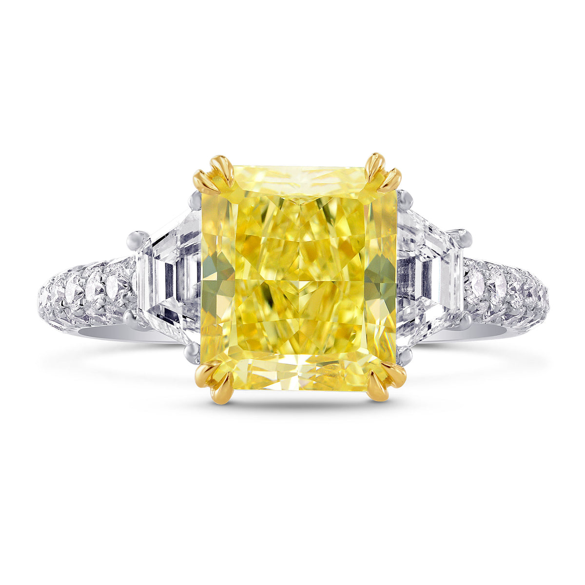 Three Stone Stepcut & Contoured Pave Ring Setting