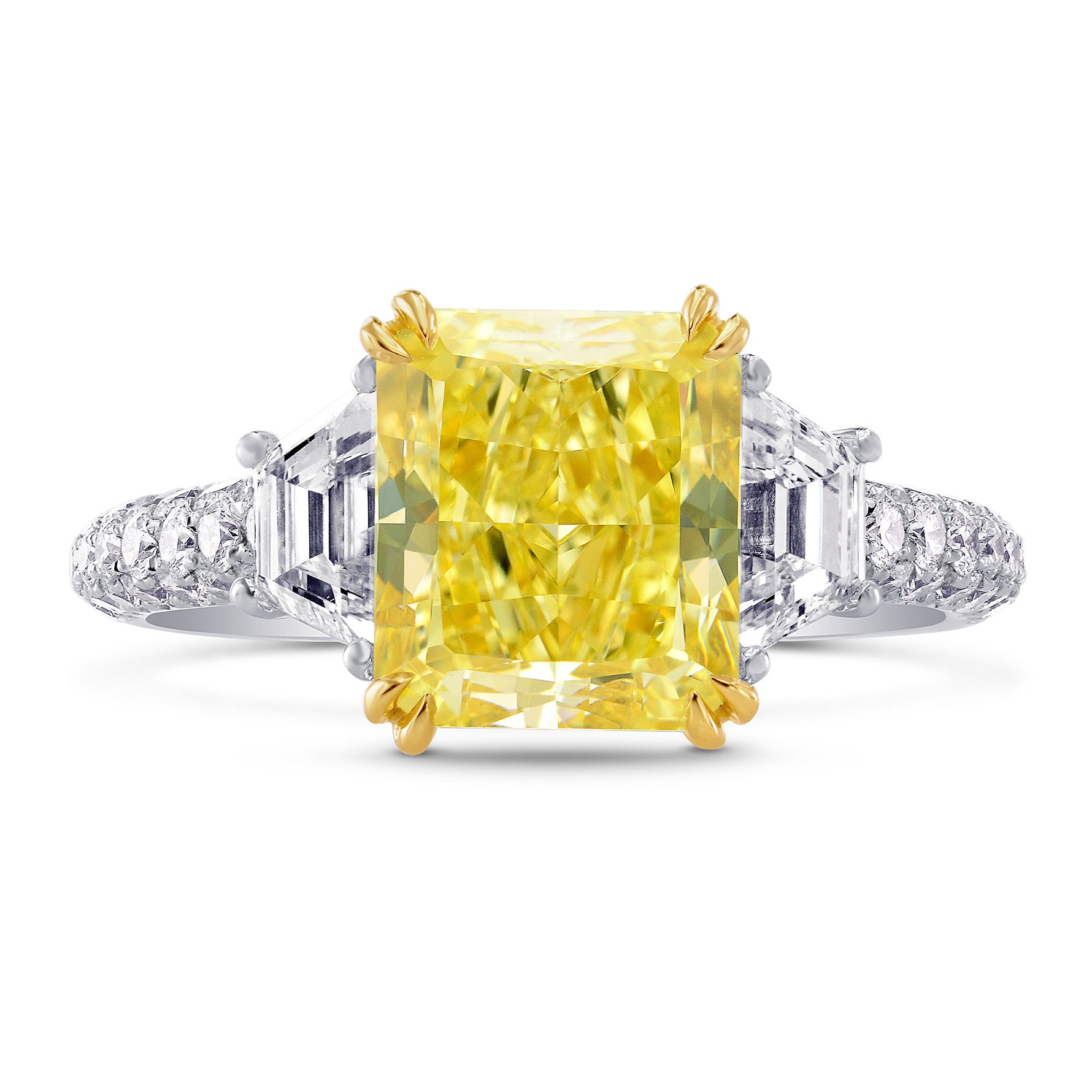 Three Stone Stepcut & Contoured Pave Ring Setting