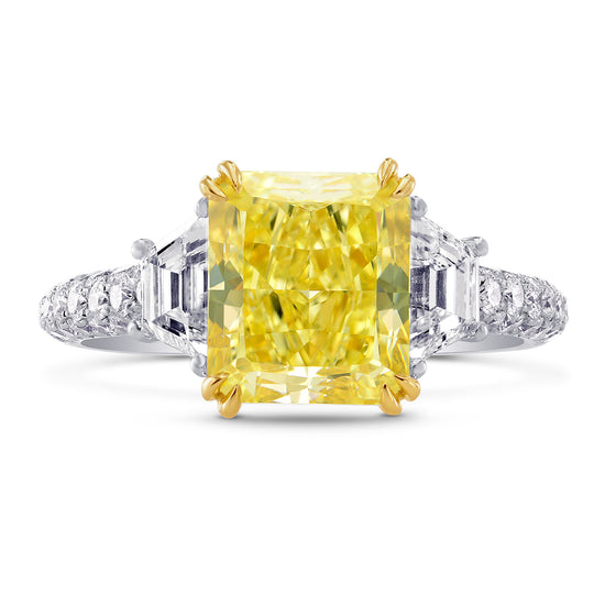 Three Stone Stepcut & Contoured Pave Ring Setting