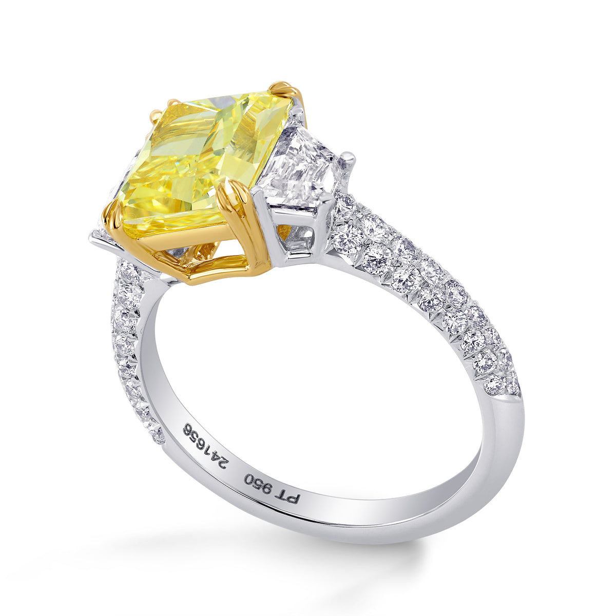 Three Stone Stepcut & Contoured Pave Ring Setting - 3