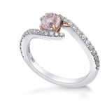 Light Pink Cushion Diamond Cross-over Side-stone Ring