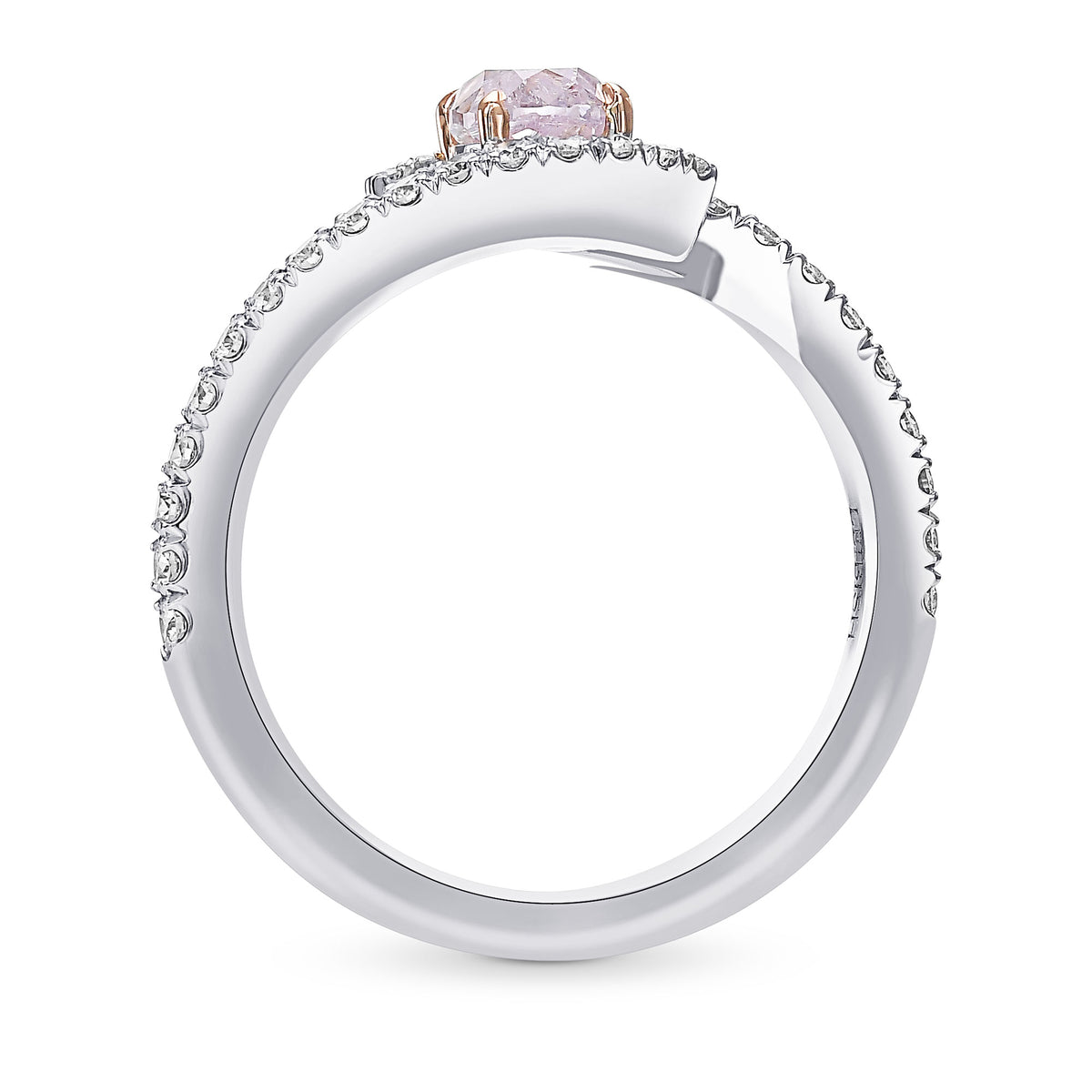 Light Pink Cushion Diamond Cross-over Side-stone Ring
