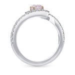 Light Pink Cushion Diamond Cross-over Side-stone Ring