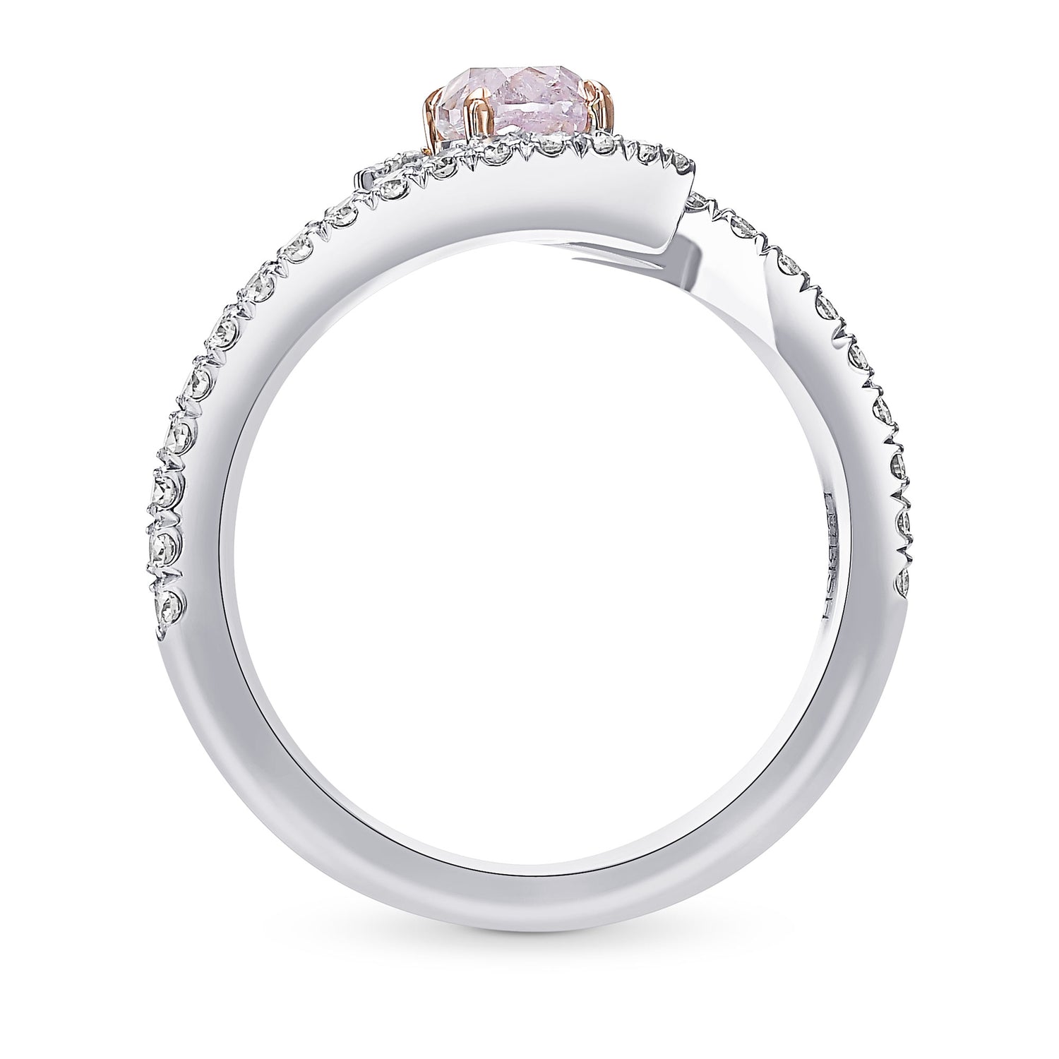 Light Pink Cushion Diamond Cross-over Side-stone Ring
